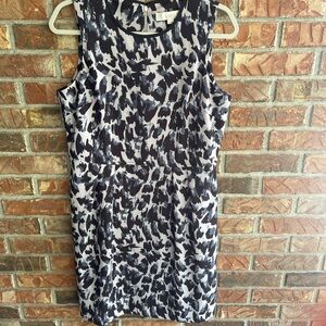 LOFT Monochrome Abstract Print Midi Dress